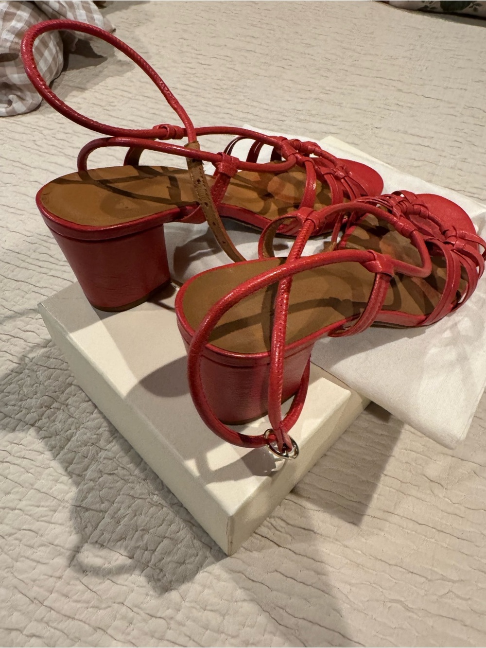 Sezane Gloria Heel Sandals in Raspberry Framboise Lisse Leather 39/8 - Picture 5 of 7